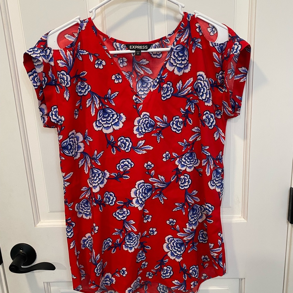 Express Red and Blue Floral Blouse